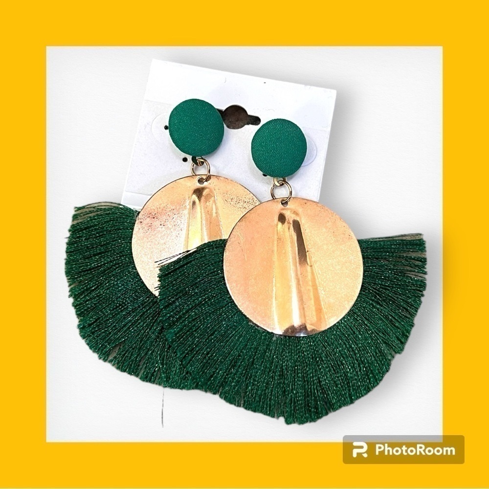 Fashion Tassel Earrings Gold Green
